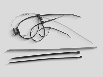 Cable ties in metal and plastic