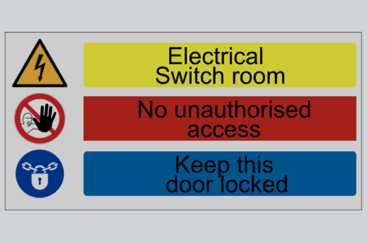 Warning sign in anodised aluminium